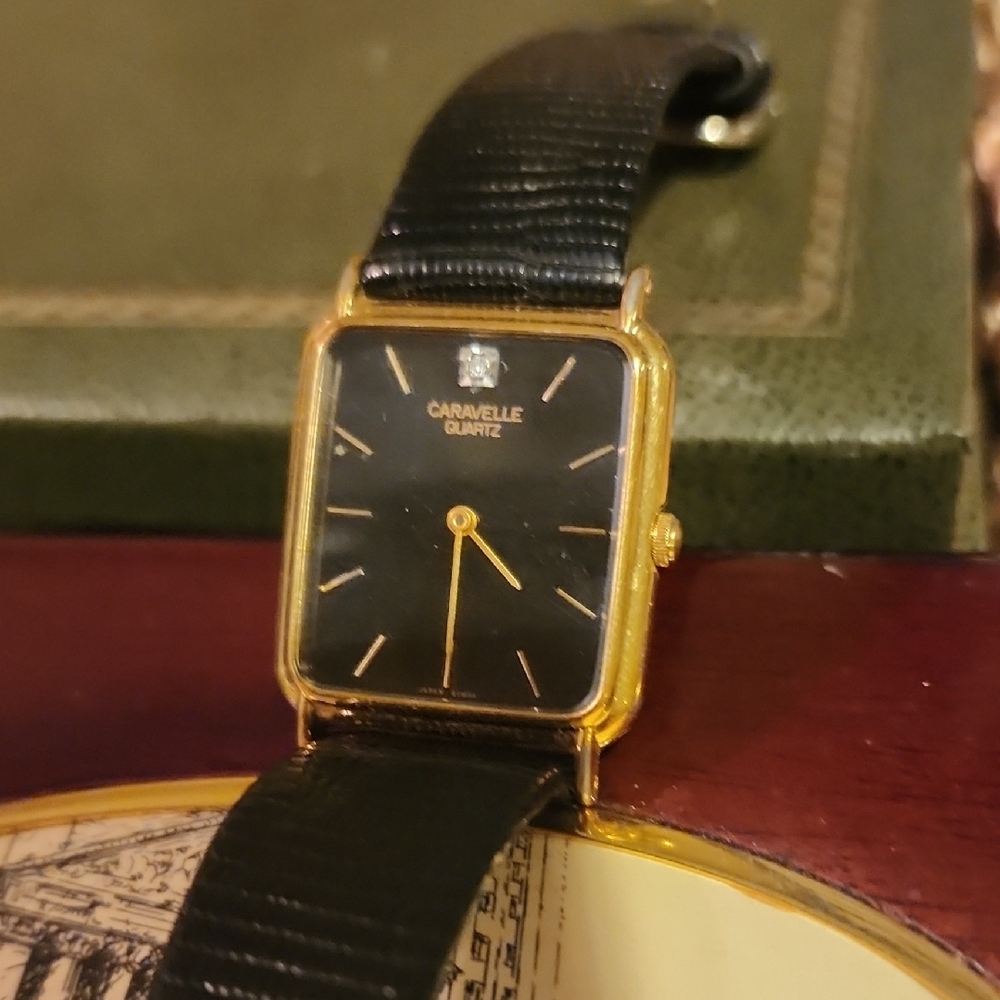 Bulova Rare Black Caravelle Classic Watch With Diamond,  Black Exotic Band